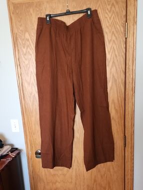 Women's Old Navy Brown High-Rise Linen Blend Wide-Leg Pants Size Xl Tall